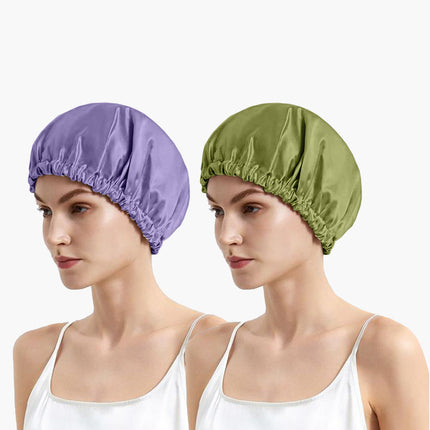 Satin Silk Sleep Cap 2-Pack with Scrunchies – Adjustable Anti-Frizz Hair Protection Bonnet for All Hair Types Pack 2