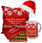 Christmas Gift Combo Pack – Cushion, Santa Cap, Mug, Chocolate Box, Perfect Gift for Relatives and Friends