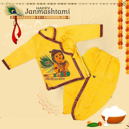 Baby Krishna Dress for Janmashtami - Kids Kurta Dhoti Costume Set for Boys, Traditional Krishna Outfit for Fancy Dress & Festival