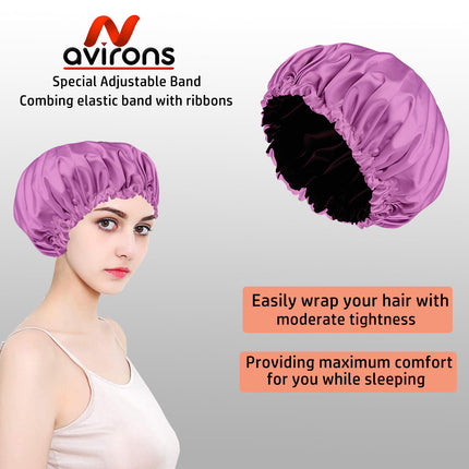 Satin Silk Sleep Caps with Scrunchies – Adjustable Bonnet Set for Smooth, Frizz-Free Hair Protection Pack 2