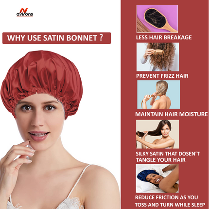 Silk Satin Sleeping Bonnet for Women – Double-Layer Hair Protection Cap, Adjustable for Curly & Natural Hair