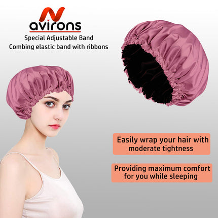 Luxury Double Layer Silk Satin Sleep Cap – Adjustable Bonnet for Curly, Coily, and Natural Hair Protection