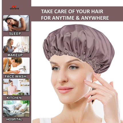 Satin Silk Sleeping Caps 2-Pack with Scrunchies – Adjustable Sleep Bonnet Set for Frizz-Free Hair Care