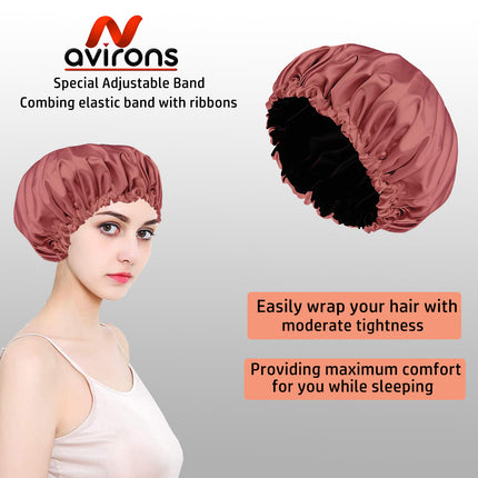 Satin Silk Sleeping Caps with Scrunchies – Adjustable Night Bonnets for Curly, Natural & All Hair Types -Pack of 2