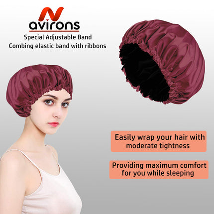 Satin Silk Sleep Caps with Scrunchies – Adjustable Bonnet Set for Smooth, Frizz-Free Hair Protection Pack 2