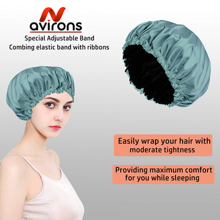 Satin Silk Sleeping Caps with Scrunchies – Adjustable Night Bonnets for Curly, Natural & All Hair Types -Pack of 2