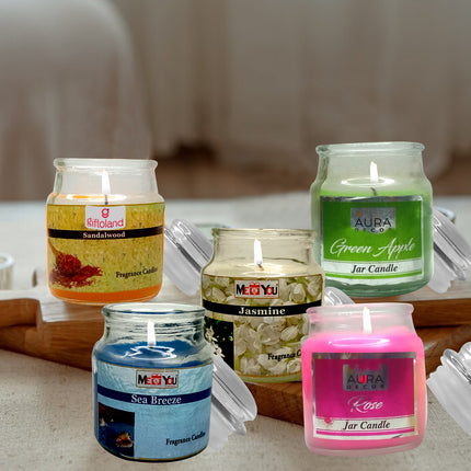 Premium Scented Candle Combo – Jasmine, Rose, Green Apple, Sea Breeze & Sandalwood