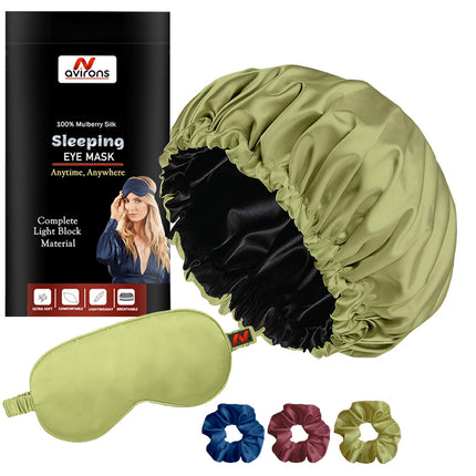 Satin Silk Sleep Cap & Eyemask Combo with Scrunchies – Protect Your Hair in Style!