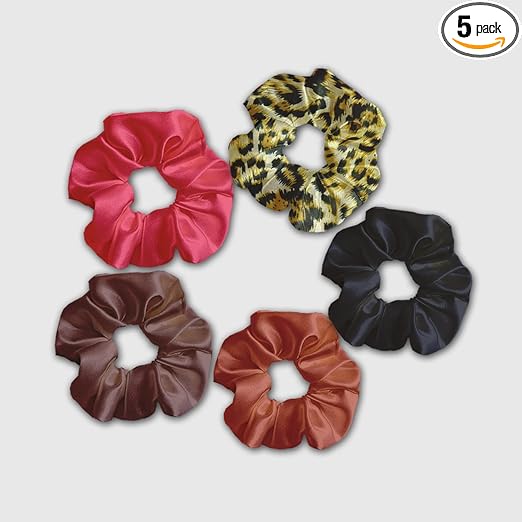 Premium Satin Silk Scrunchies for Women and Girls Set of 5 for Less Hair fall