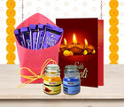 Diwali Gift Hamper - Diwali Combo Pack with Handmade Chocolate Box, Diwali Greeting Card & Scented Candle