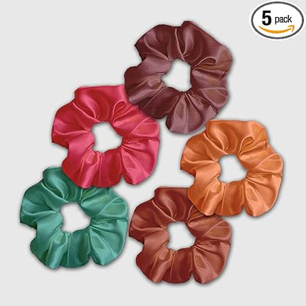 Premium Satin Silk Scrunchies for Women and Girls Set of 5 for Less Hair fall, Hairbands, Rubber Band