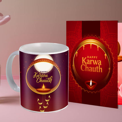 Karwa Chauth Couple Printed Coffee Mug Gift - Love Coffee Mug Idea, Cute Printed Mug for Partners