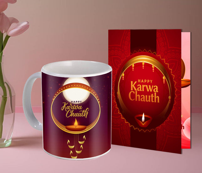 Karwa Chauth Couple Printed Coffee Mug Gift - Love Coffee Mug Idea, Cute Printed Mug for Partners