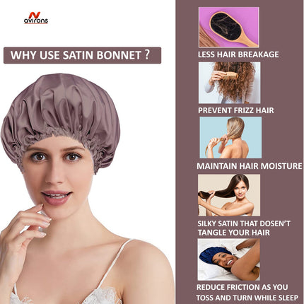 Satin Silk Sleeping Caps 2-Pack with Scrunchies – Adjustable Sleep Bonnet Set for Frizz-Free Hair Care