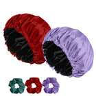 Satin Silk Sleep Caps with Scrunchies – Adjustable Bonnet Set for Smooth, Frizz-Free Hair Protection Pack 2