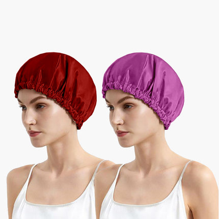 Satin Silk Sleep Caps with Scrunchies – Adjustable Bonnet Set for Smooth, Frizz-Free Hair Protection Pack 2