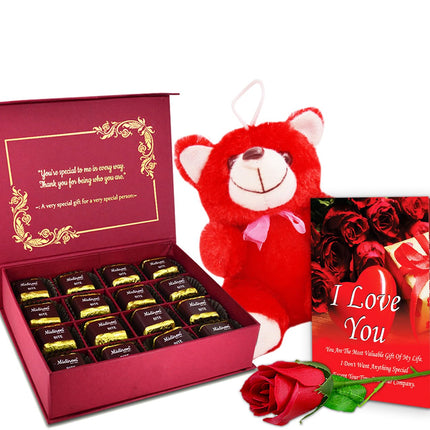 Midiron Valentine's Gift Hamper for Girlfriend/Wife | Rose Day, Chocolate Day, Hug Day Gift | Romantic Gift | Valentine's Week Day Gift-Chocolate Box, Love Greeting Card & Artificial Red Rose - Midiron