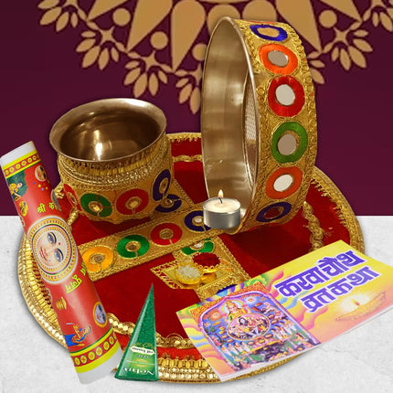 Complete Karwa Chauth Thali Set - Puja Set For Karwa Chauth, Ritual Kit For Karwa Chauth
