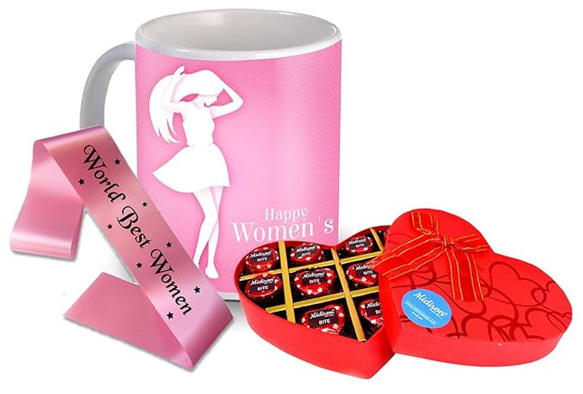 Happy Women's Day Gift - Luxury Chocolate Box, Printed Mug & World Best Women Sash for Sister, Wife, Mother, Friend