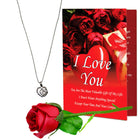 Gift for Girls and Women Wife, Girlfriend, Fiancée - Beautiful Gift for Valentine’s Day, Propose & Kiss Day, Anniversary - Artificial Rose, Pendant and Greeting Card