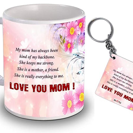 Mother's Day Mug and Keychain Set - Perfect Gift for Mom, Ceramic Mug with Heartwarming Quotes