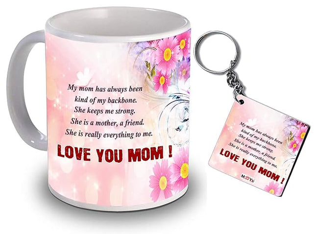 Mother's Day Mug and Keychain Set - Perfect Gift for Mom, Ceramic Mug with Heartwarming Quotes