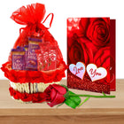 Midiron Chocolate Gift Hamper For Couple/Wife/Girlfriend|Romantic Valentine's Day Gift-Red Basket with Dairy Milk & Kitkat, Artificial Red Rose & Love Card|Chocolate Day Hamper,400 gram - Midiron