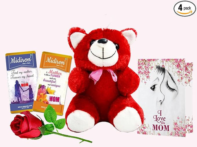 Mother’s Day Gift Set
Teddy and Chocolate Surprise
Rose and Greeting Card for Mom