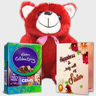 Special Gift for Sister for Rakhi, Birthday, Anniversary – Chocolate with Red Teddy & Greeting Card Combo (Pack of 4)