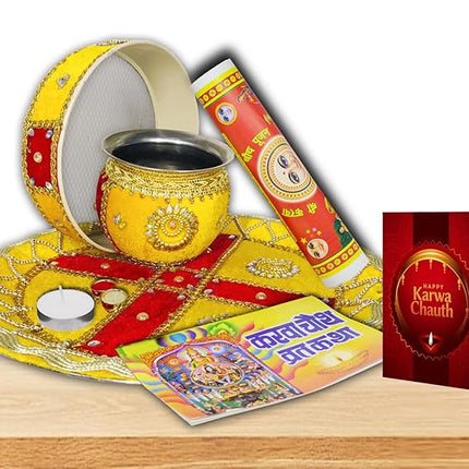 Karwa Chauth Pooja Thali with Channi Lota Set - Decorated Thali for Women’s Karwa Poojan
