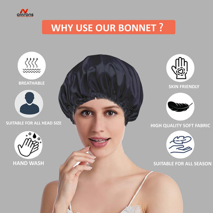 Satin Silk Sleep Caps with Scrunchies – Adjustable Hair Bonnets for Frizz-Free Sleep 2-Pack