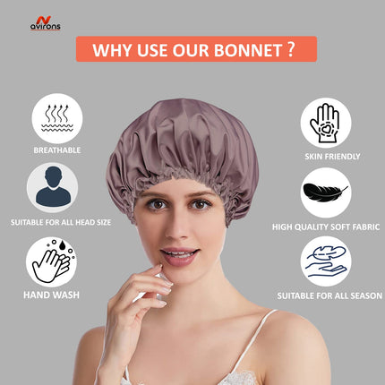 Satin Silk Sleeping Caps 2-Pack with Scrunchies – Adjustable Sleep Bonnet Set for Frizz-Free Hair Care