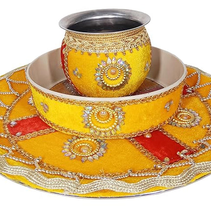 Karwa Chauth Pooja Thali with Channi Lota Set - Decorated Thali for Women’s Karwa Poojan