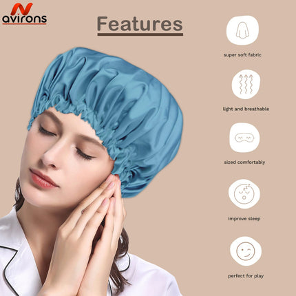 Satin Silk Sleep Cap 2-Pack with Scrunchies – Adjustable Night Bonnets for Healthy, Frizz-Free Hair Pack 2