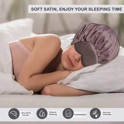 Satin Silk Sleeping Caps 2-Pack with Scrunchies – Adjustable Sleep Bonnet Set for Frizz-Free Hair Care