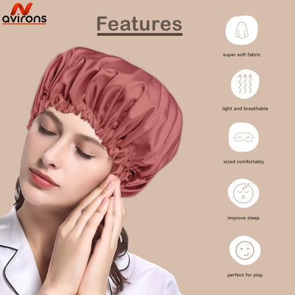 Satin Silk Sleeping Caps with Scrunchies – Adjustable Night Bonnets for Curly, Natural & All Hair Types -Pack of 2