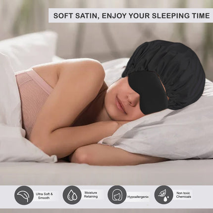Luxury Adjustable Silk Sleep Cap with Eyemask & Scrunchies – Keep Your Hair Safe While Sleeping