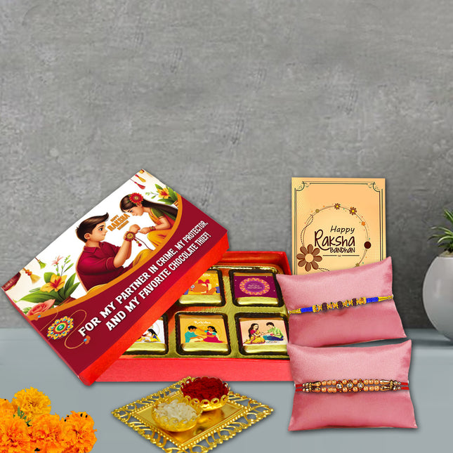 Rakhi Gift Pack For Brother – Rakhi With Roli Chawal And Card, Raksha Bandhan Gift Combo