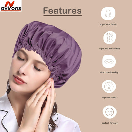 Silk Satin Bonnet Sleeping Cap – Double Layer, Adjustable, Hair Protection for Women, Curly & Natural Hair