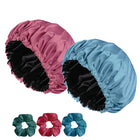 Satin Silk Sleep Cap 2-Pack with Scrunchies – Adjustable Night Bonnets for Healthy, Frizz-Free Hair Pack 2