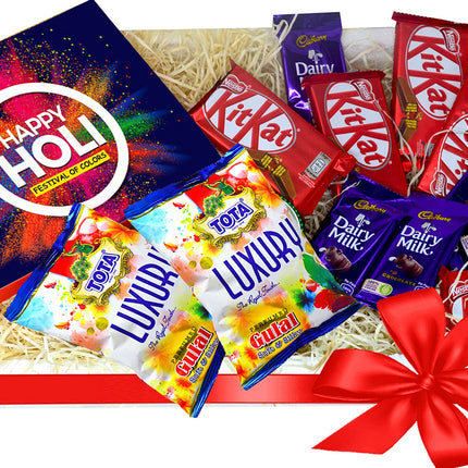 Holi Gift Hamper - Chocolate Gift for Holi - Holi Herbal Color with Chocolate
