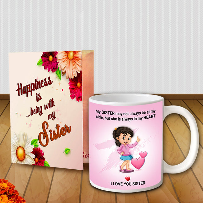 Emotional gift mug with a touching message for sister, making daily coffee extra special.