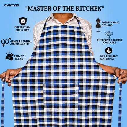 kitchen accessories, apron for men and women, blue gingham apron, stylish apron, cooking accessories, home apron, grilling apron, BBQ apron, gardening apron, crafting apron, apron for teachers, apron for professionals, versatile apron, gift for chefs, gift for bakers, apron for kitchen cotton