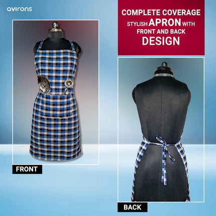 machine washable apron, durable apron, all-purpose apron, lightweight apron, kitchen accessories, apron for men and women, blue gingham apron, stylish apron, cooking accessories, home apron, grilling apron, BBQ apron, gardening apron