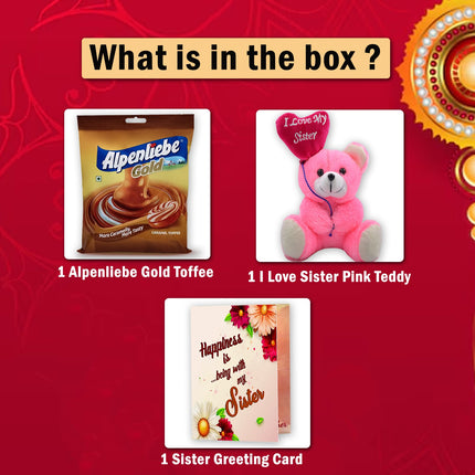  Alpenliebe Gold Toffee, pink teddy bear, and greeting card 