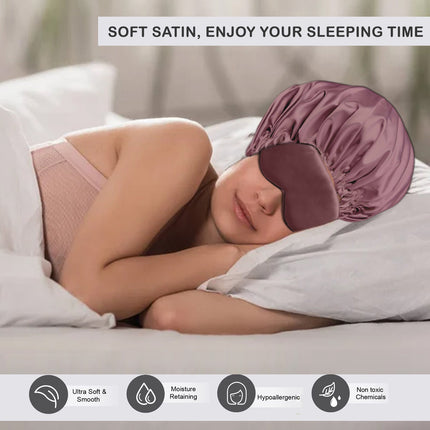 Silk Sleep Bonnet with Eye Mask – Premium Satin Hair Protection for a Restful Night's Sleep