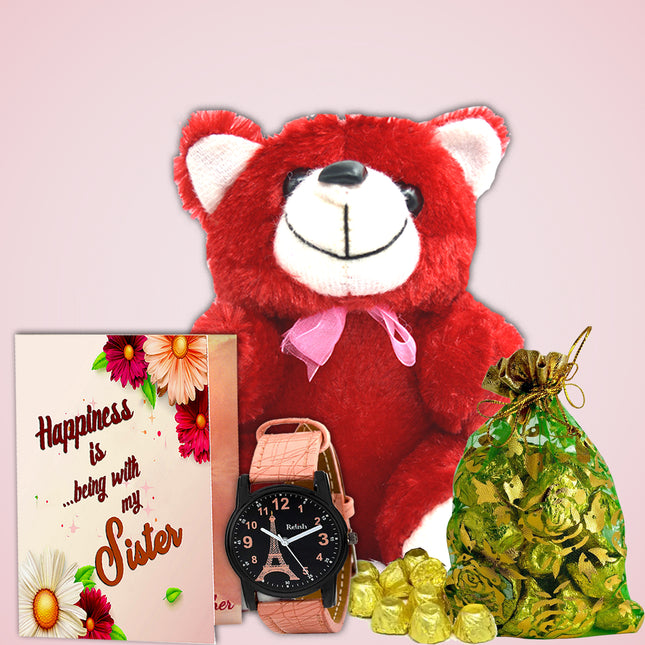 Gift for Sister on Rakhi with Chocolate - Raksha Bandhan Gift Hamper for Sister with Chocolate and Celebration Surprises