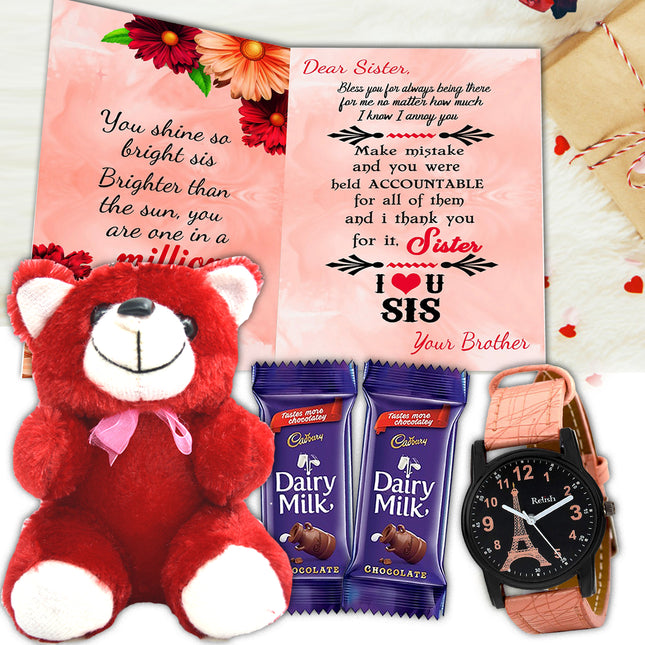 Gift for Sister on Rakhi with Chocolate - Raksha Bandhan Celebration Hamper with Chocolate, Rakhi, and Thoughtful Gifts