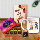 Printed Coffee Mug, Elegant Analog Watch, Chocolate Box & Greeting Card — A Thoughtful Gift Set for Sister