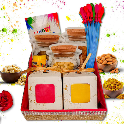 Premium Holi Gift Hampers, Luxury Gift Hampers for Him & Her, Dry Fruits Hamper